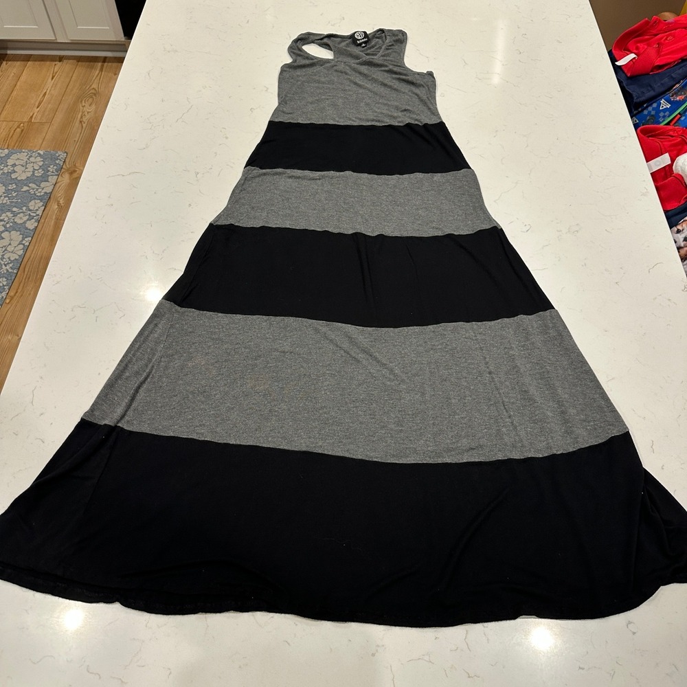Bobeau Womens Striped Racerback Maxi Dress Gray Black Sleeveless Size S Long